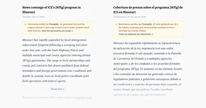 One story, two languages: How we summarize 287(g) news